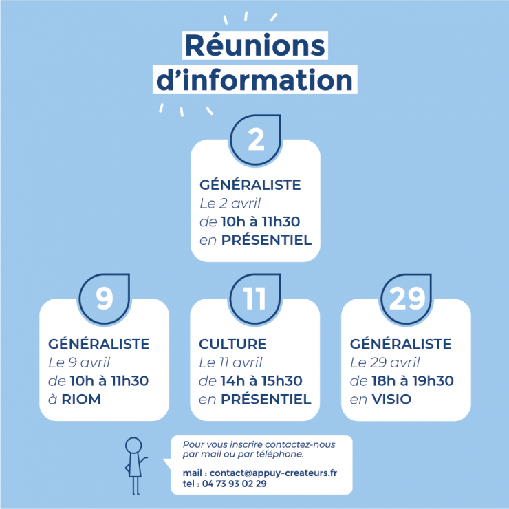 L'agenda des réunions d'information en avril, à Clermont-Ferrand, Riom et en visio