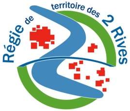 Logo bleu et vert, une rivière et la terre 