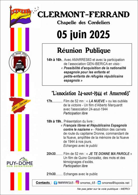 Conférence nationalite espagnole pour les enfants et petits enfants de réfugiés espagnols et 2 films 