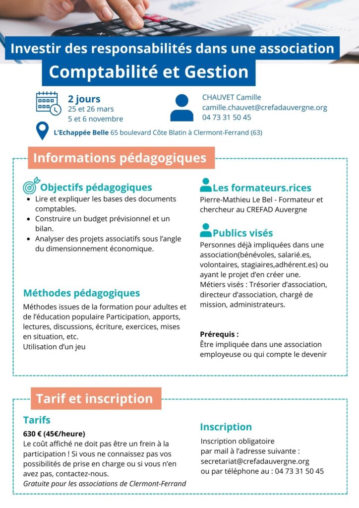Formation – Comptabilité et Gestion (Du cycle « Investir des responsabilités dans une association »)