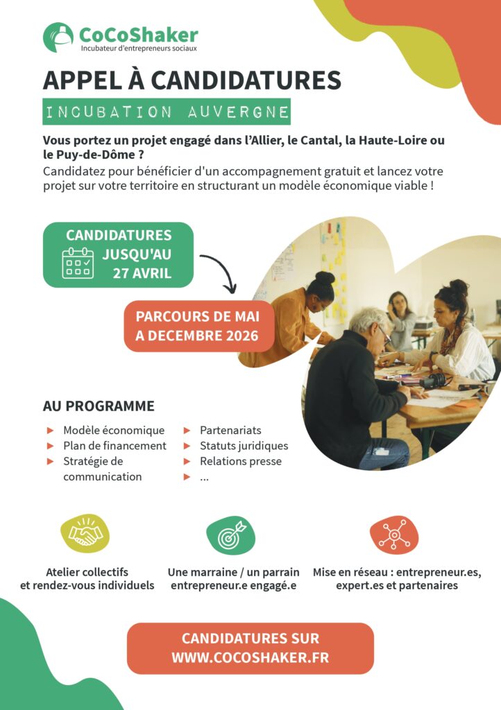 Appel à candidatures – Programme Incubation 2026 | CoCoShaker